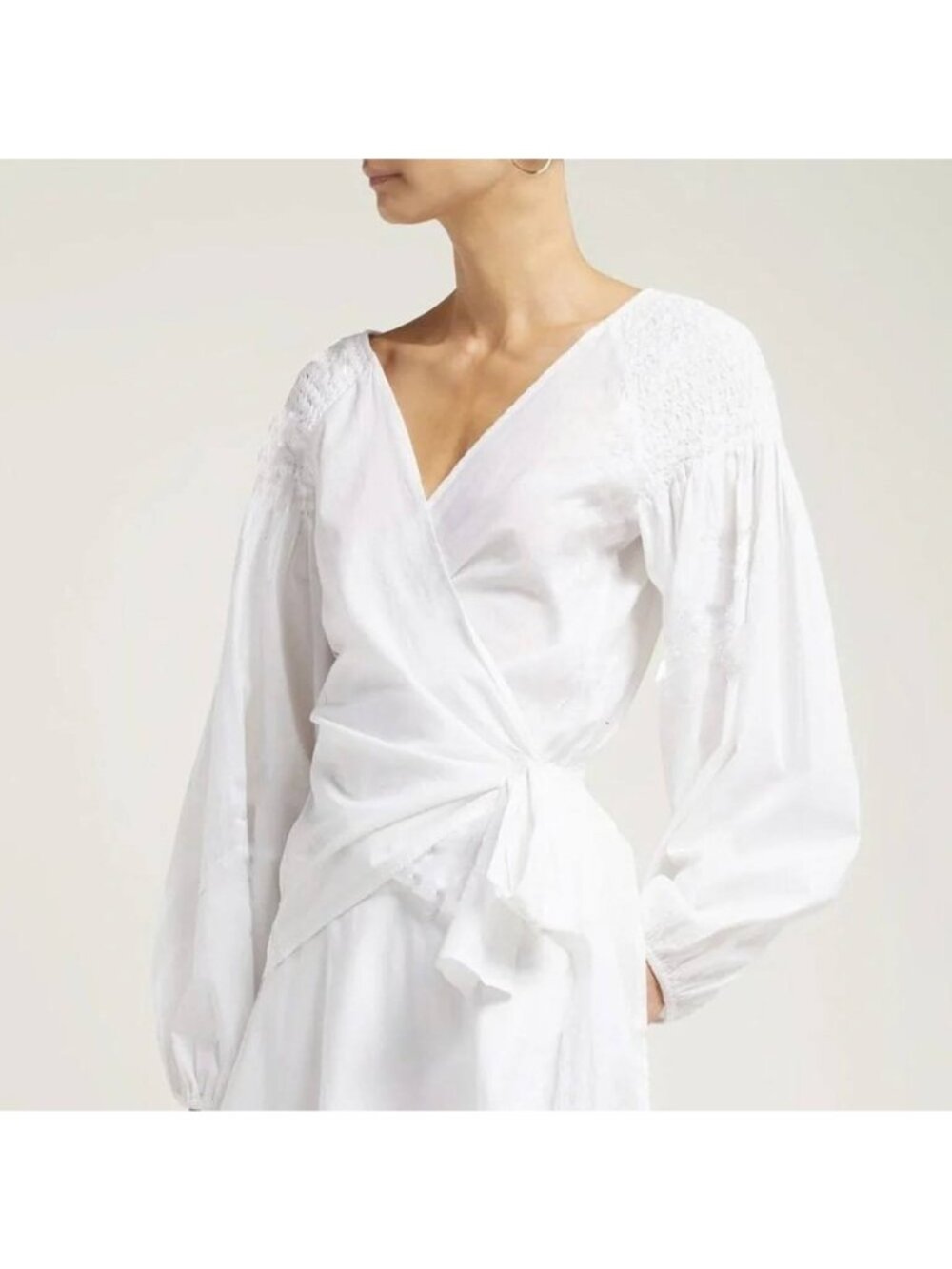 MERLETTE San Joseph Blouse Long Sleeves Smocked Cotton Wrap Top Size Medium